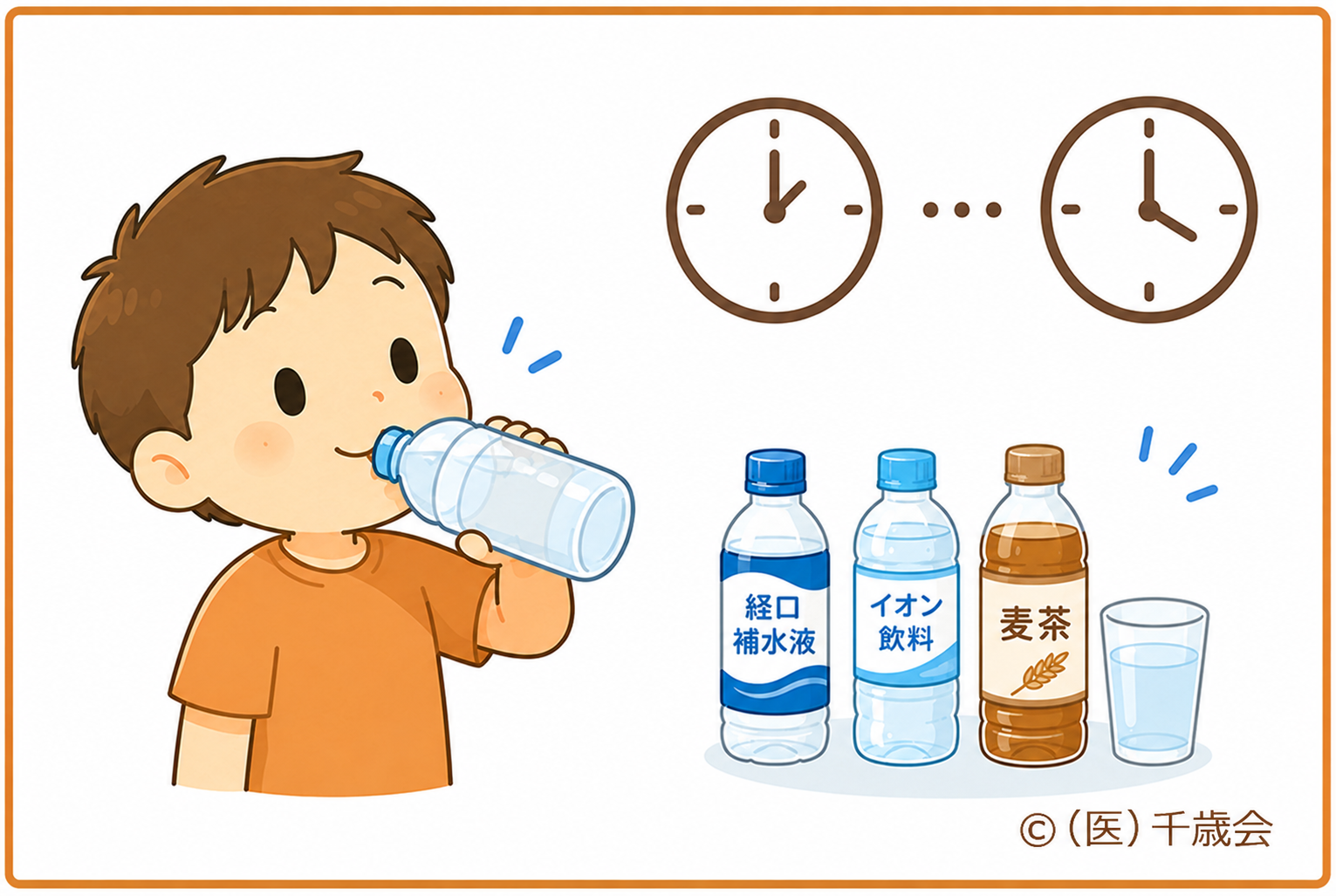 熱中症・予防と対策1こまめな水分補給のイラスト